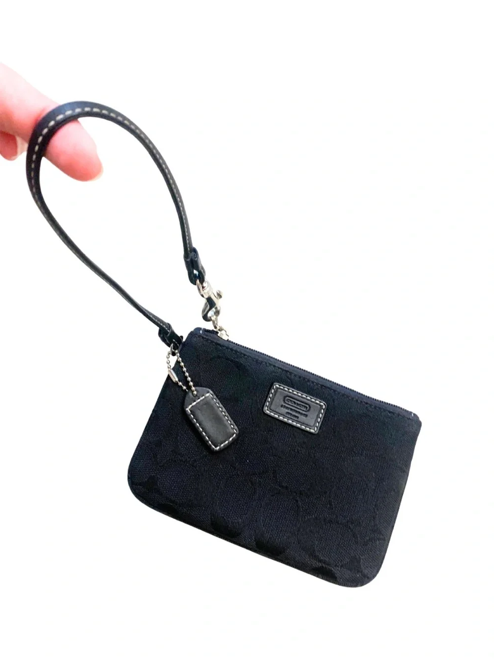COACH Small Black Signature Canvas Wristlet Wallet Bag Minimal Preppy Classic - Picture 2 of 9
